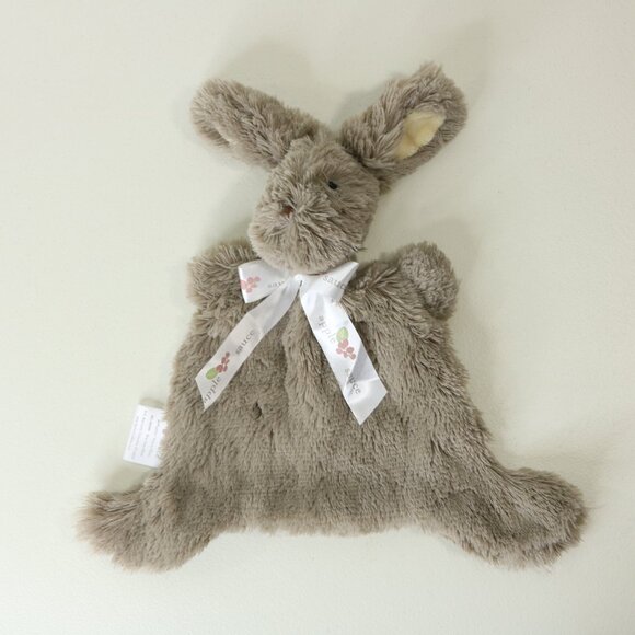 Apple Sauce Flat Nummy Gray Bunny Lovey Plush Toy Security Blanket - Picture 9 of 9